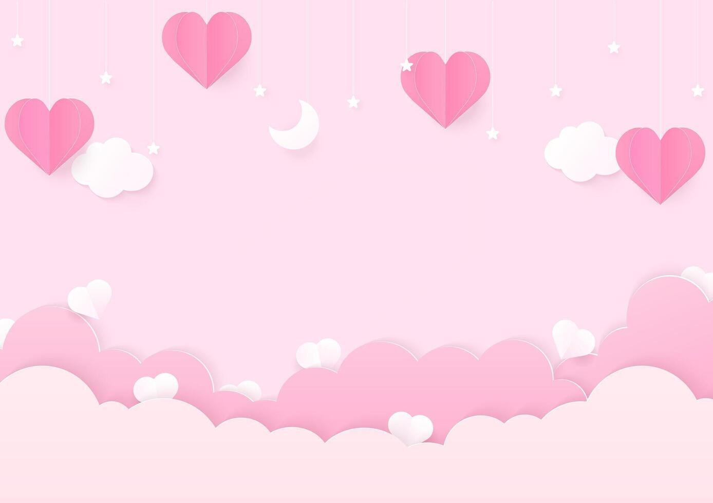 Pink heart with cloud and star background vector