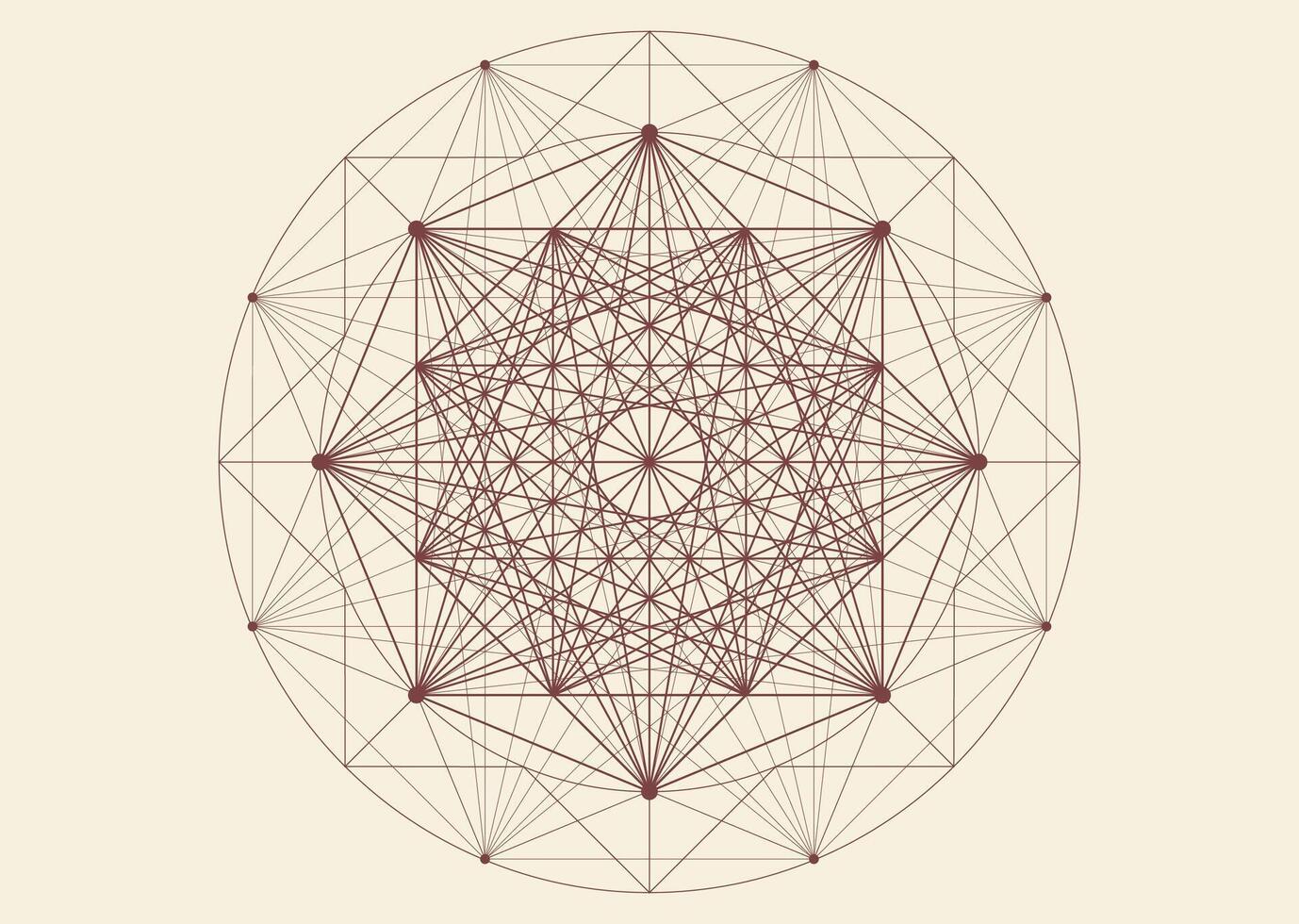Sacred Geometry symbol, wireframe style. Geometric mystic mandala of alchemy esoteric octagon. Mystical eight pointed star outline divine meditative amulet isolated on vintage background vector
