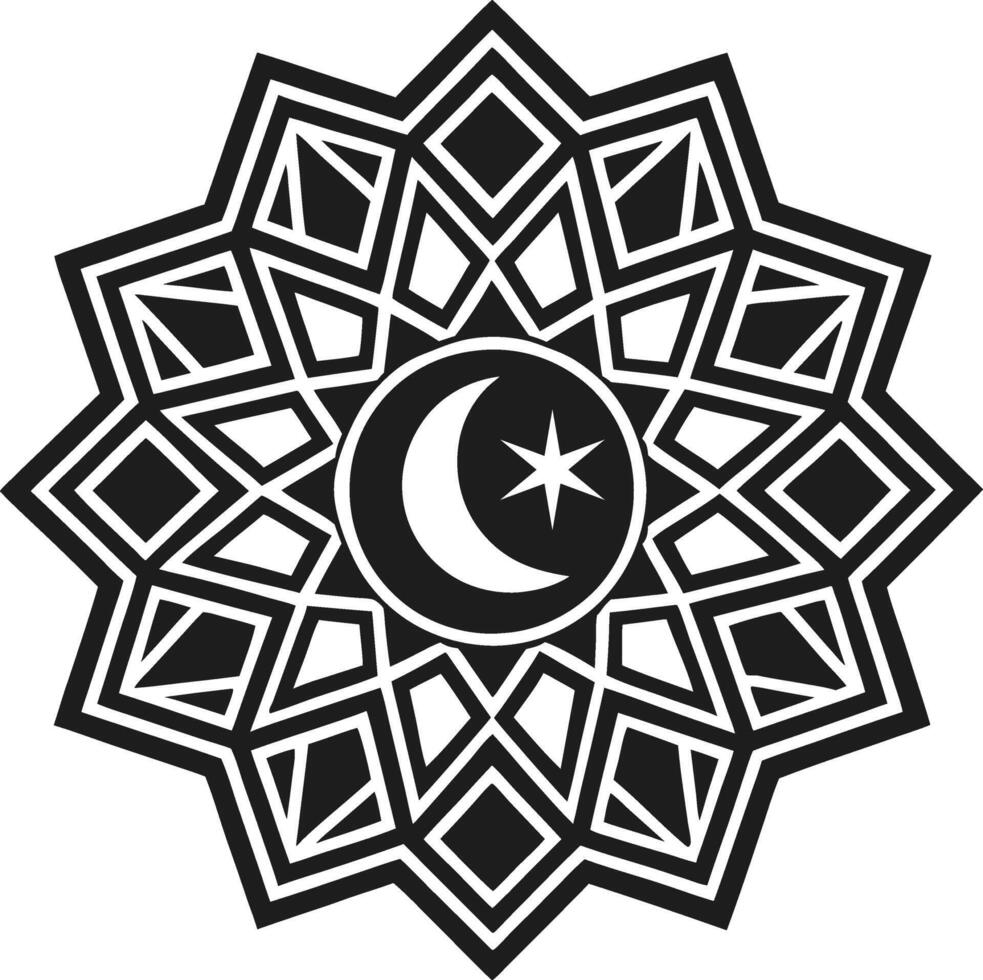 Islamic Geometric Silhouette Pattern with Crescent Moon and Star vector