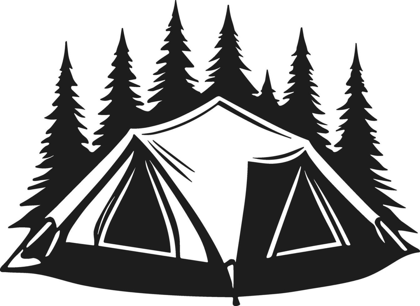 Camping Tent in Forest Silhouette Design vector