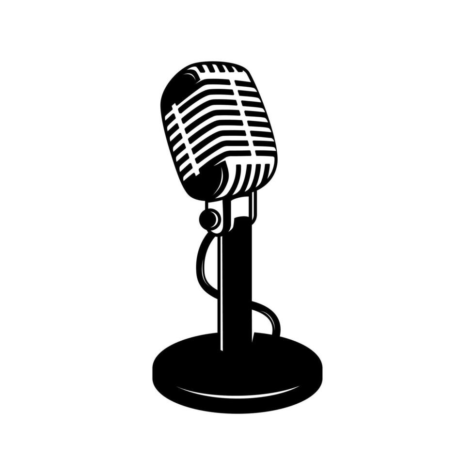 Old stand microphone logo podcasting icon vector