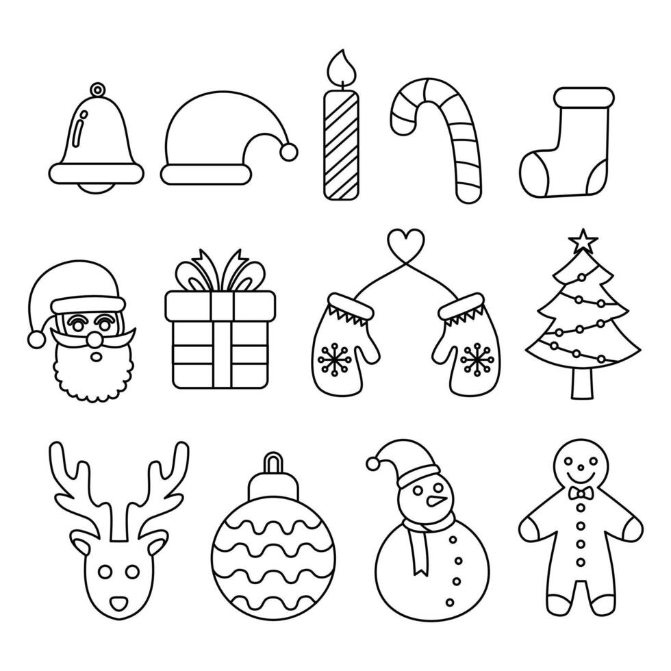 christmas doodles outline style icon vector
