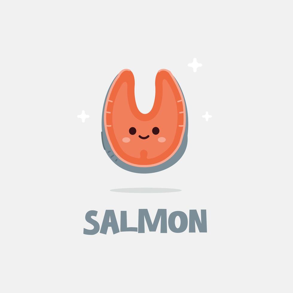 Cute salmon meat logo illustration. Minimalist fish food icon design, suitable for shop and web. vector