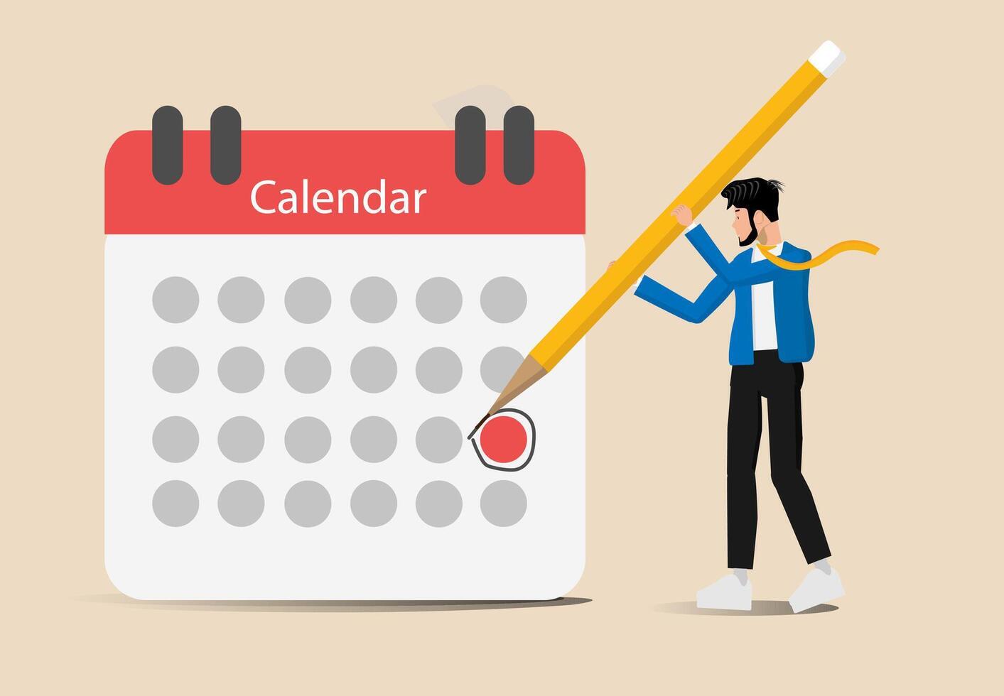 a man is holding a pencil next to a calendar vector
