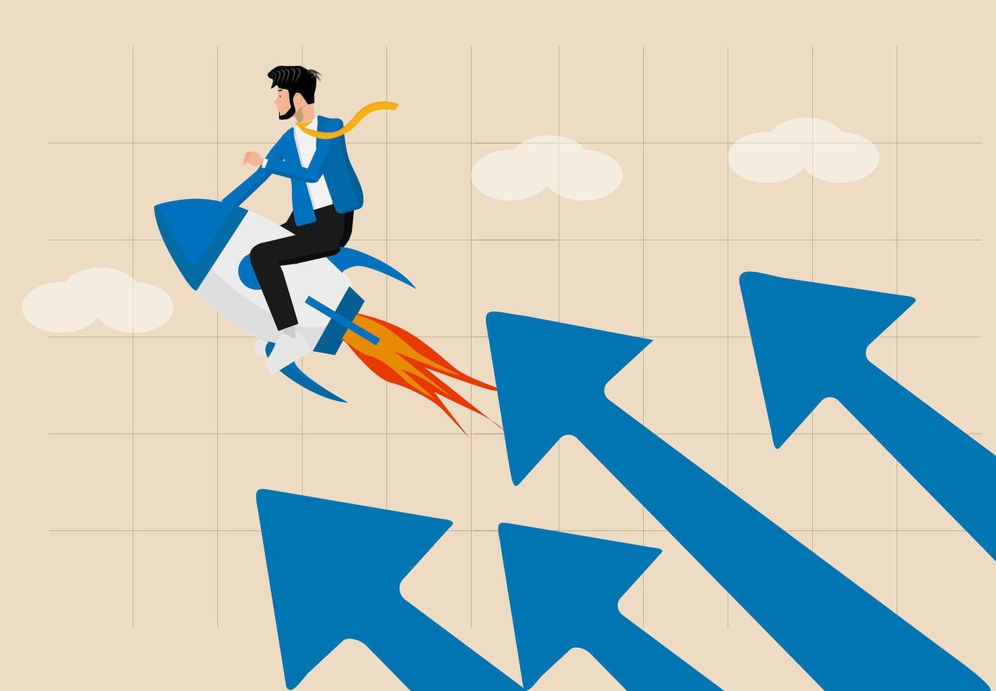 businessman riding on rocket to success vector