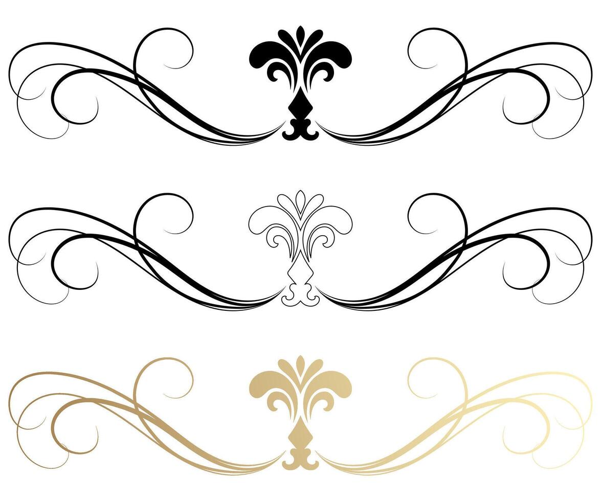 Vintage Victorian Baroque Border Floral Patterns, Carved Scrolls, Leaves, Retro Ornaments, Tattoos, Black and White Lines, Family Crests, Swirls vector