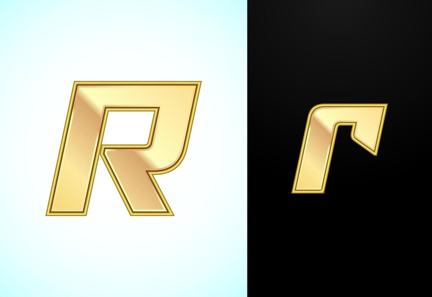 Capital and small alphabet R in gold color. Graphic alphabet symbol for corporate business identity vector