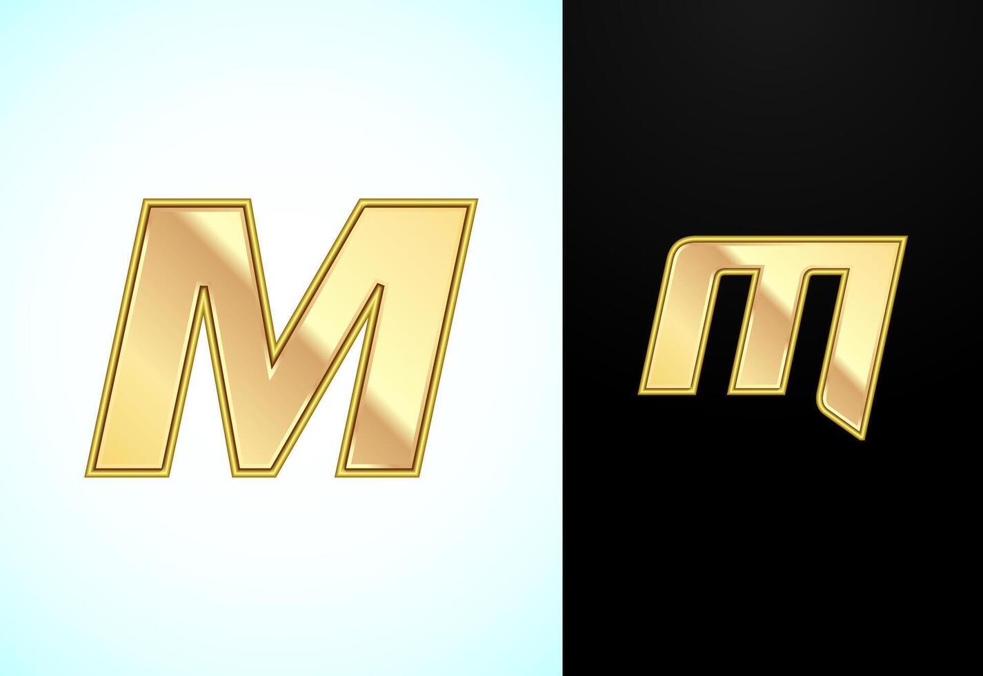 Capital and small alphabet M in gold color. Graphic alphabet symbol for corporate business identity vector