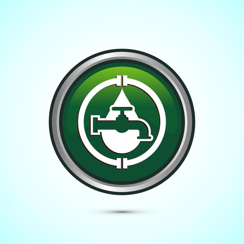 Water supply service icon design illustration. Plumbing repair service sign symbol, Green color round button design vector