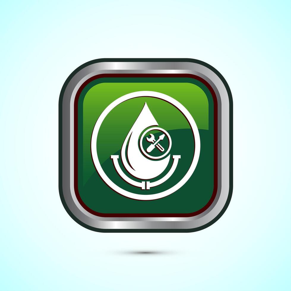 Water supply service icon design illustration. Plumbing repair service sign symbol, Green color square button design vector