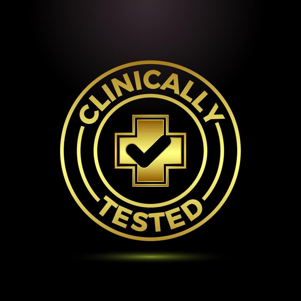 Clinically tested icon, Clinically proven label sign symbol in gold color style vector