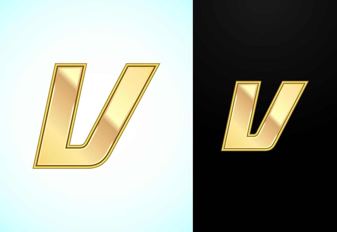 Capital and small alphabet V in gold color. Graphic alphabet symbol for corporate business identity vector