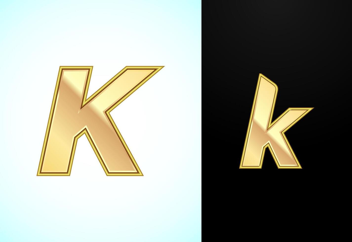 Capital and small alphabet K in gold color. Graphic alphabet symbol for corporate business identity vector