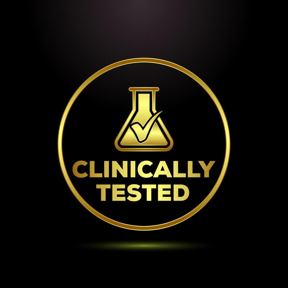 Clinically tested icon illustration, Clinically proven label sign symbol in gold color style vector