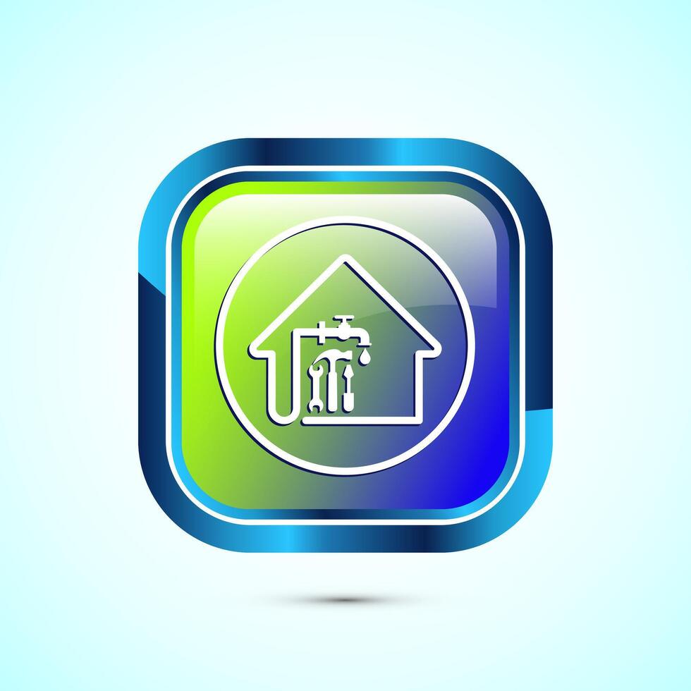 Water supply service icon design illustration. Plumbing repair service sign symbol, Glossy square button design vector