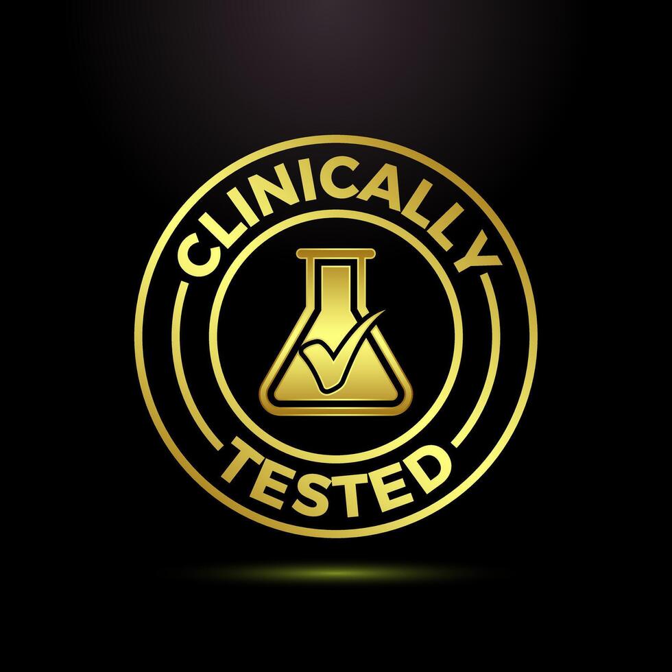 Clinically tested icon, Clinically proven label sign symbol in gold color vector