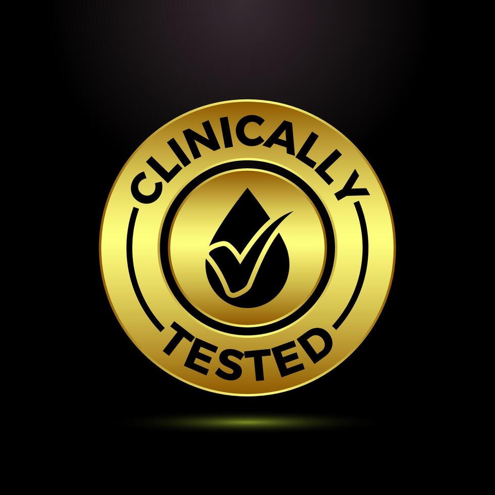 Clinically tested icon design, Clinically proven label sign symbol in gold color style vector