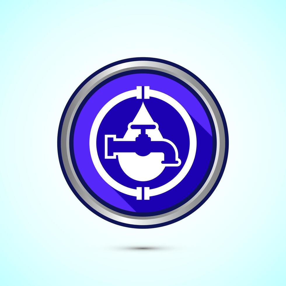 Water supply service icon design illustration. Plumbing repair service sign symbol, Blue shadow button design vector