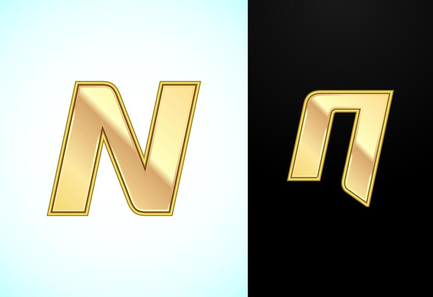 Capital and small alphabet N in gold color. Graphic alphabet symbol for corporate business identity vector