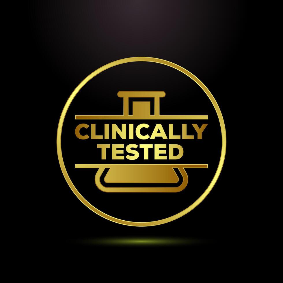Clinically tested icon design, Clinically proven label sign symbol in gold color vector