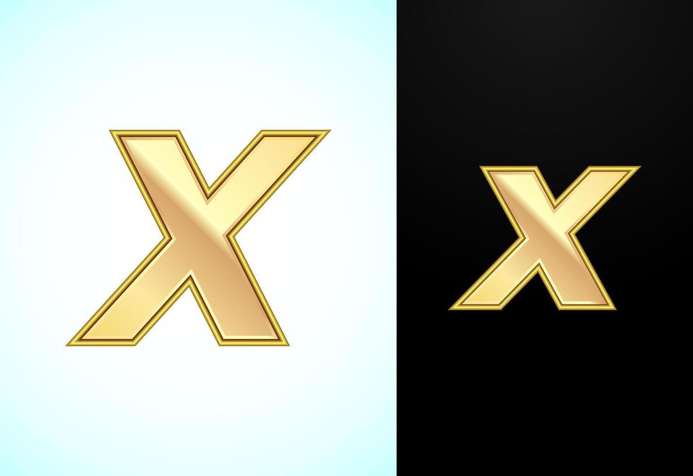 Capital and small alphabet X in gold color. Graphic alphabet symbol for corporate business identity vector