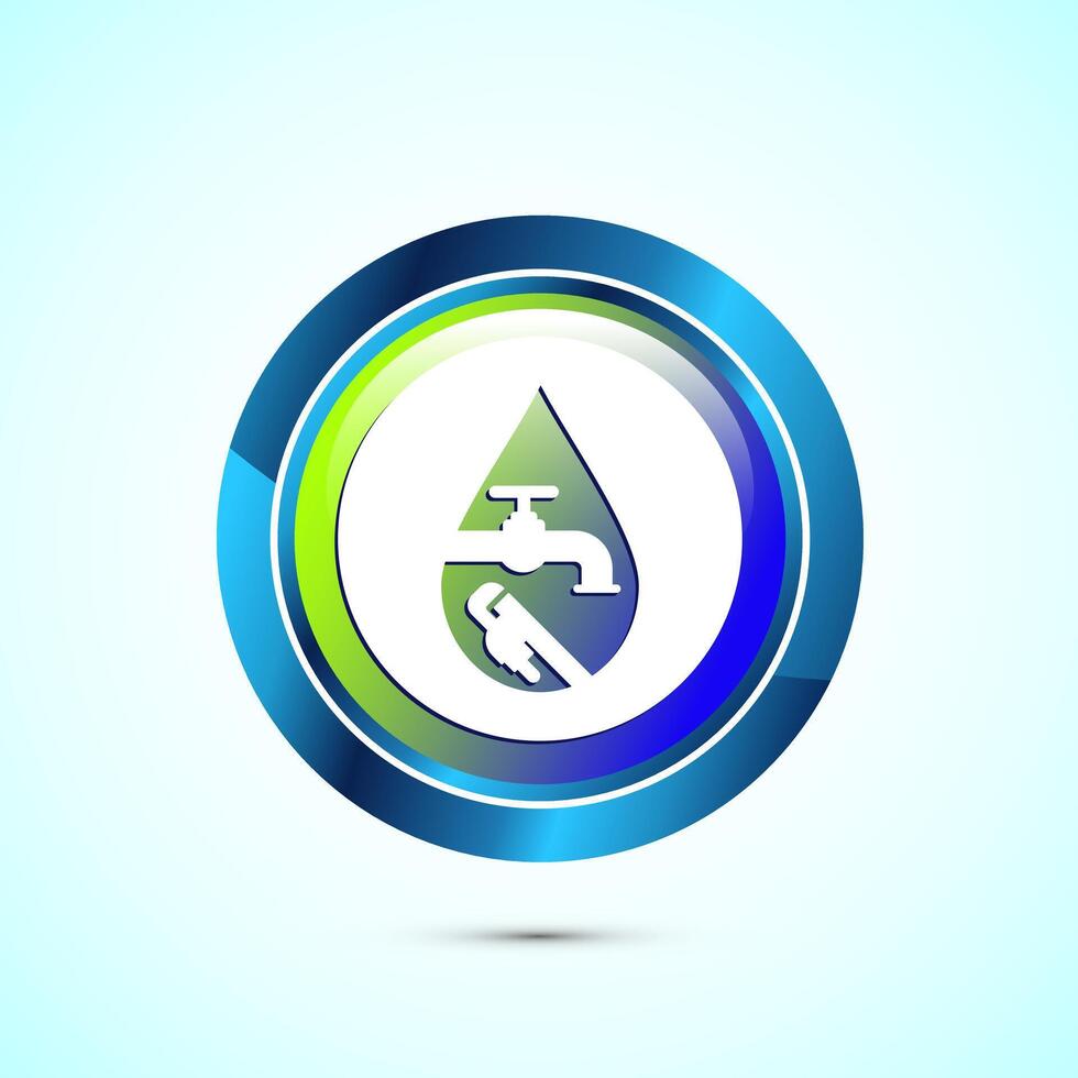 Water supply service icon design illustration. Plumbing repair service sign symbol, Glossy round button design vector