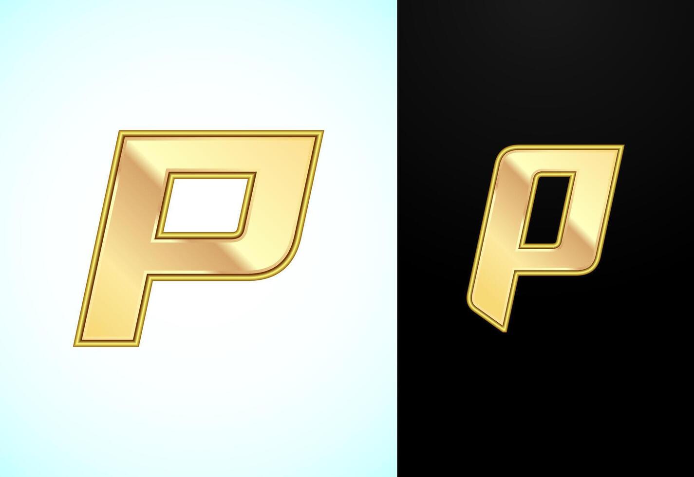 Capital and small alphabet P in gold color. Graphic alphabet symbol for corporate business identity vector