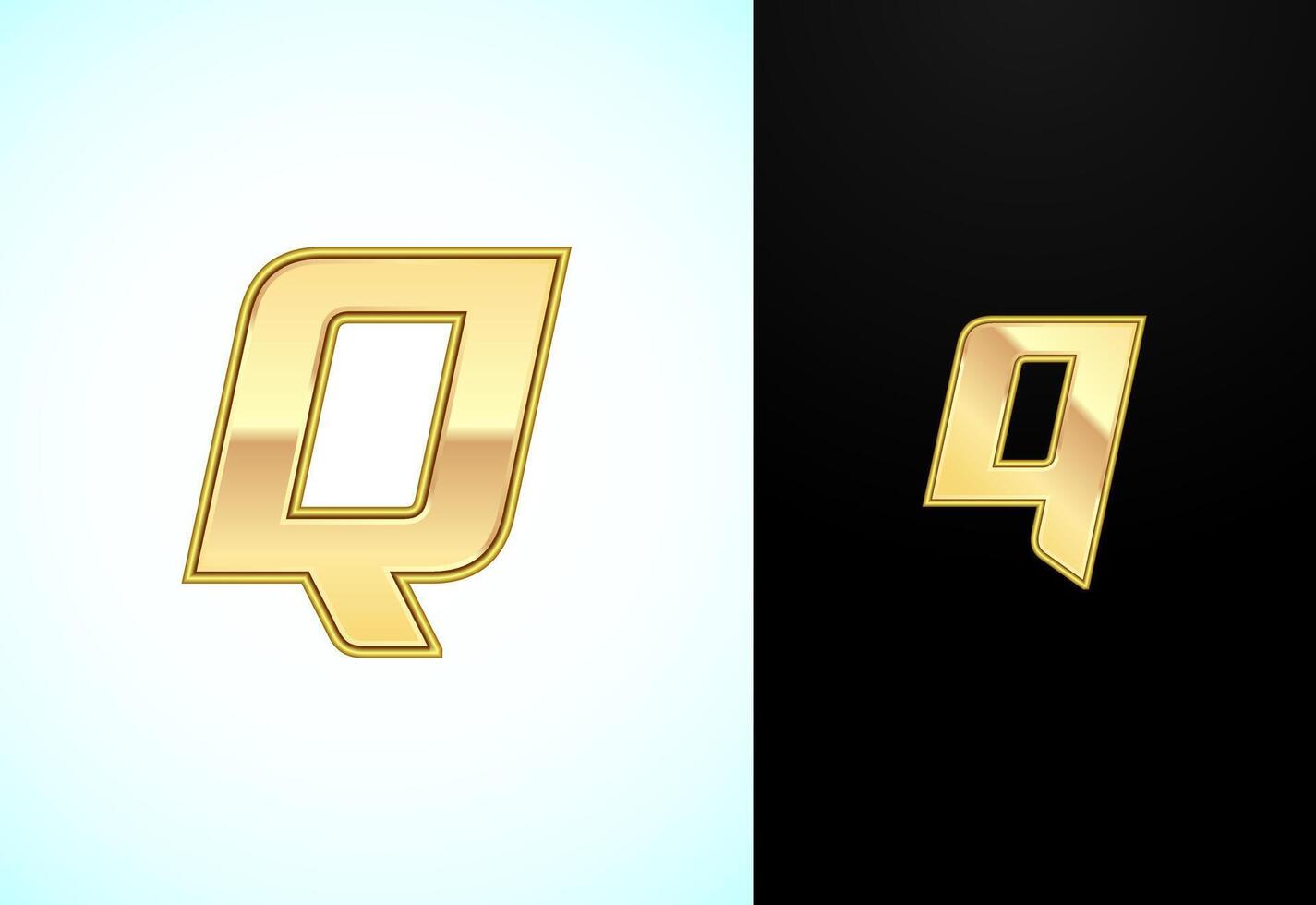 Capital and small alphabet Q in gold color. Graphic alphabet symbol for corporate business identity vector