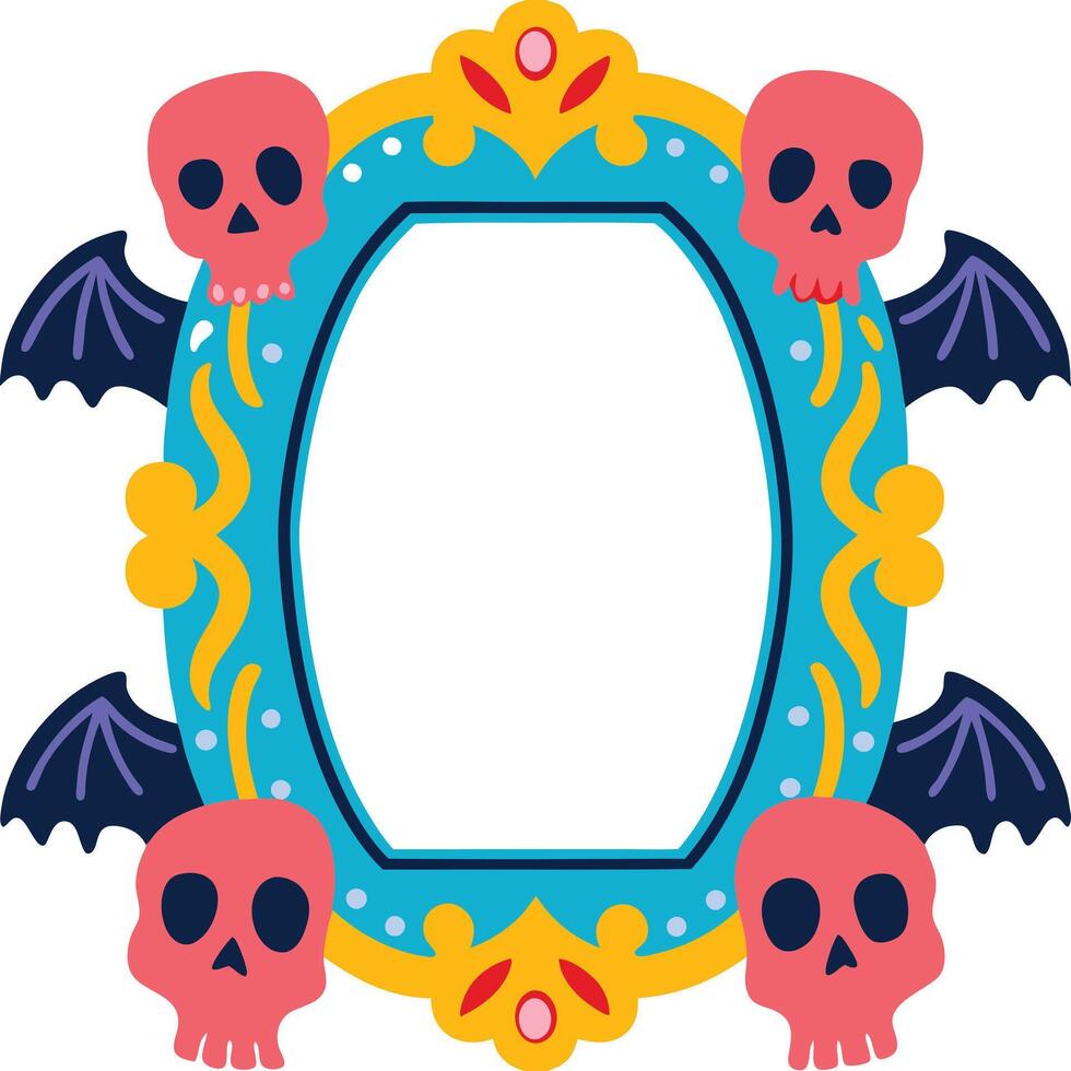 Dia de los Muertos Ornate Frame with Skulls and Bats vector
