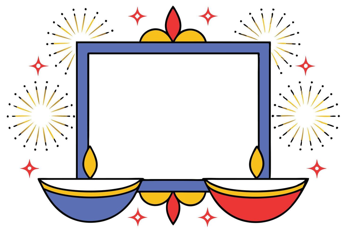 Diwali Festive Border Frame Design with Fireworks and Diyas vector