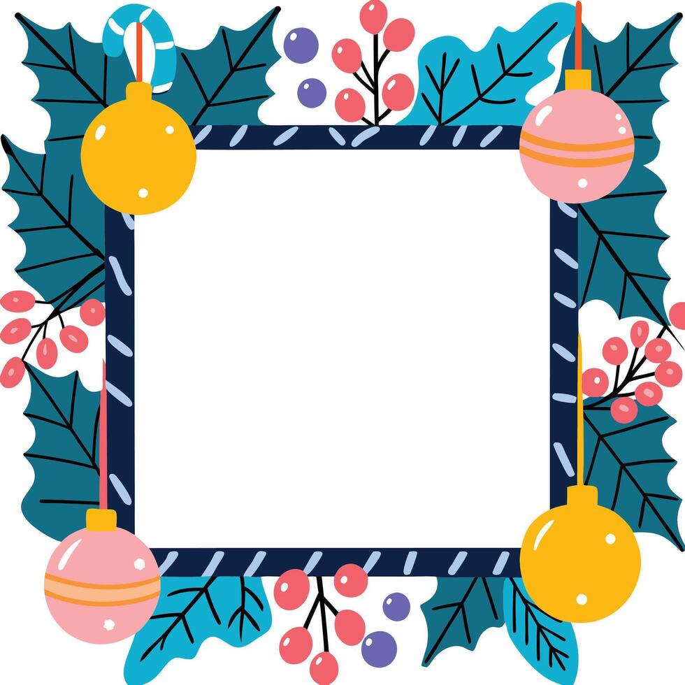 Christmas Ornament Frame Holly, Berries, Candy, Festive Design vector