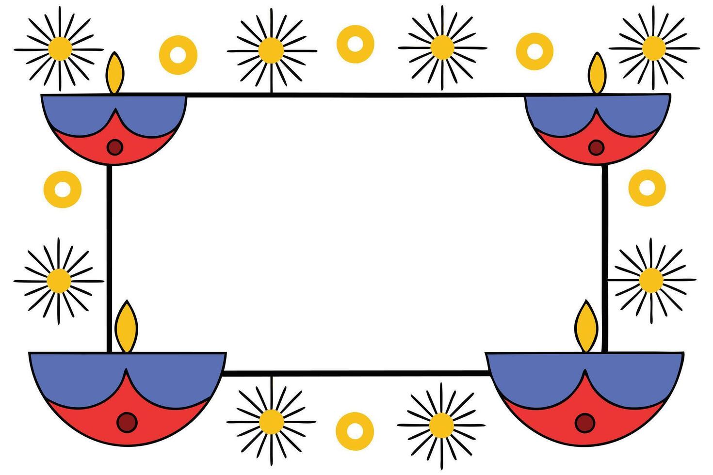 Diwali Festive Frame Colorful Diyas, Stars, and Circles vector