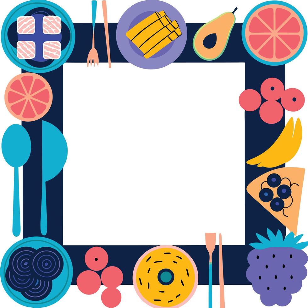 Colorful Food Frame Delicious Breakfast, Lunch, Dinner Menu vector