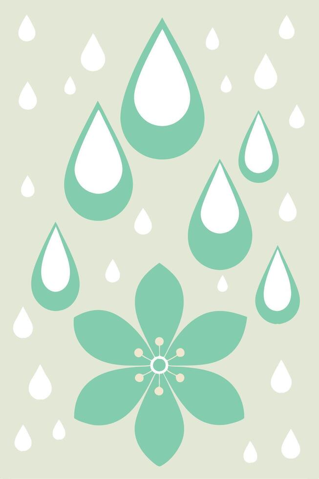 Aqua Rain Drops Falling on Mint Green Flower Bloom vector