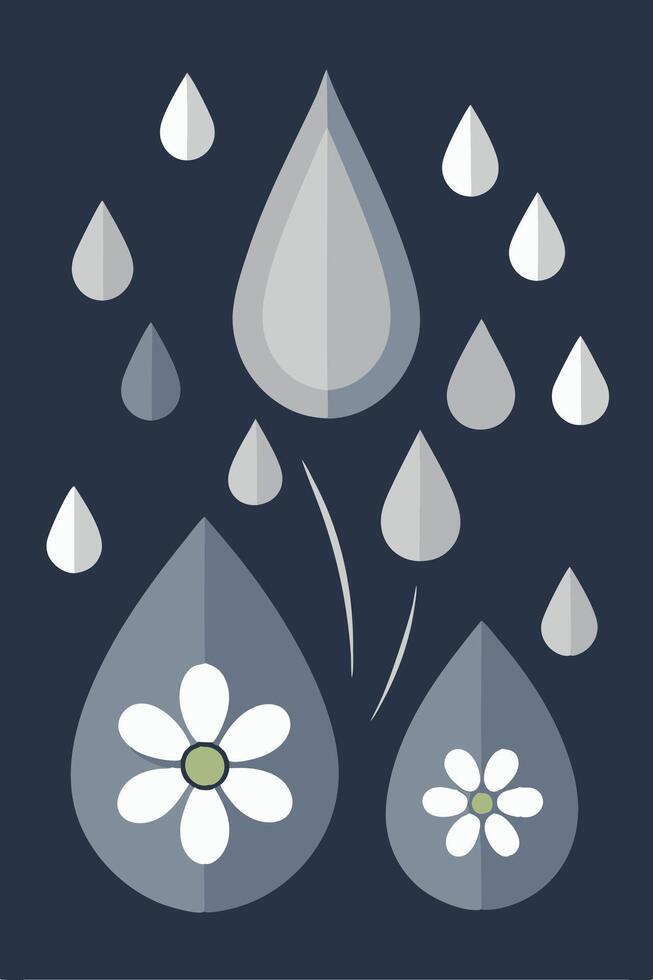 Rainwater Droplets Falling on Daisies, Natures Simple Beauty vector