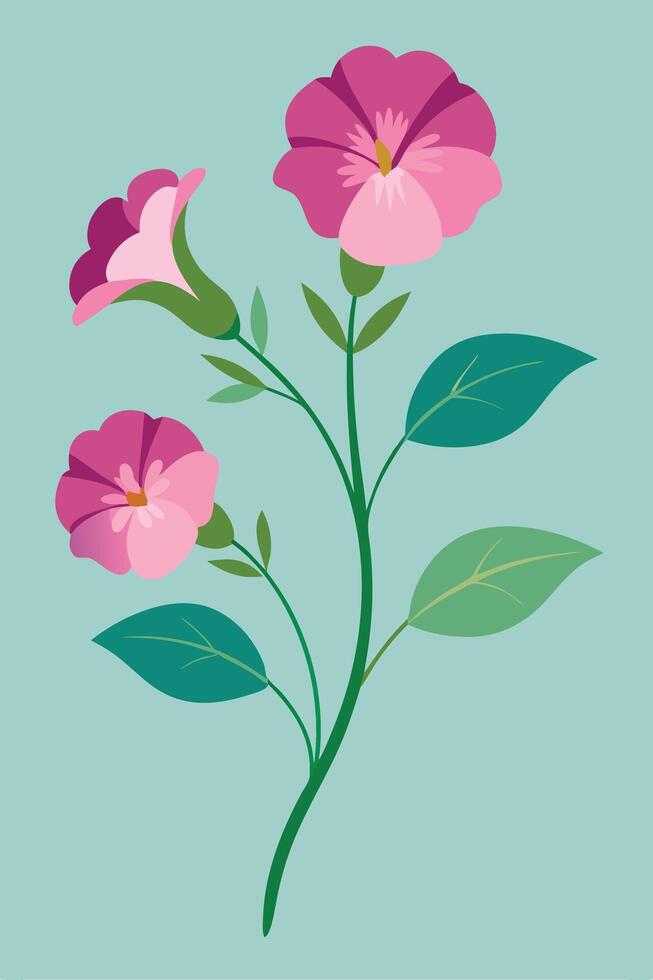 Elegant Pink Flowers, Green Leaves, Botanical Illustration, Nature Art, Floral Design, Spring Bloom, vector