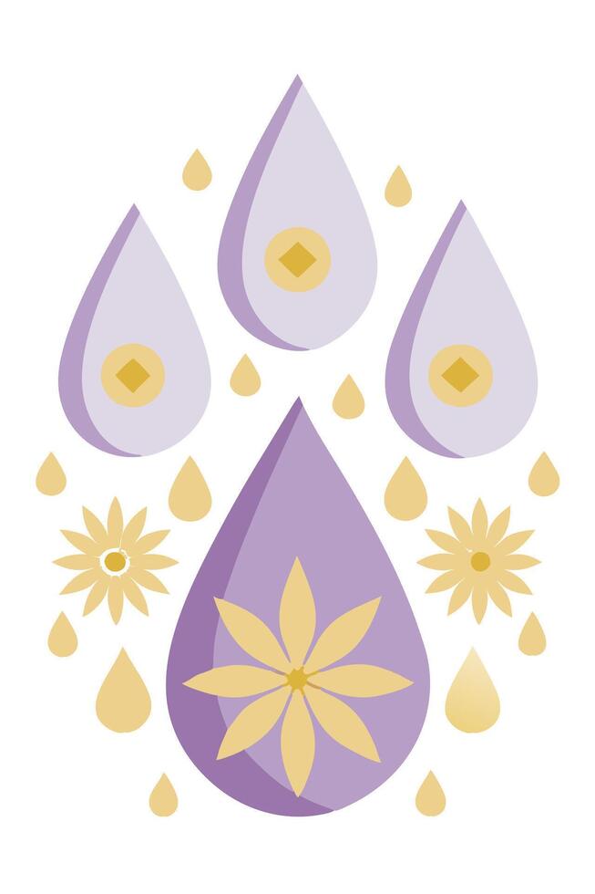Lavender Essential Oil Drops with Floral Design Elements vector