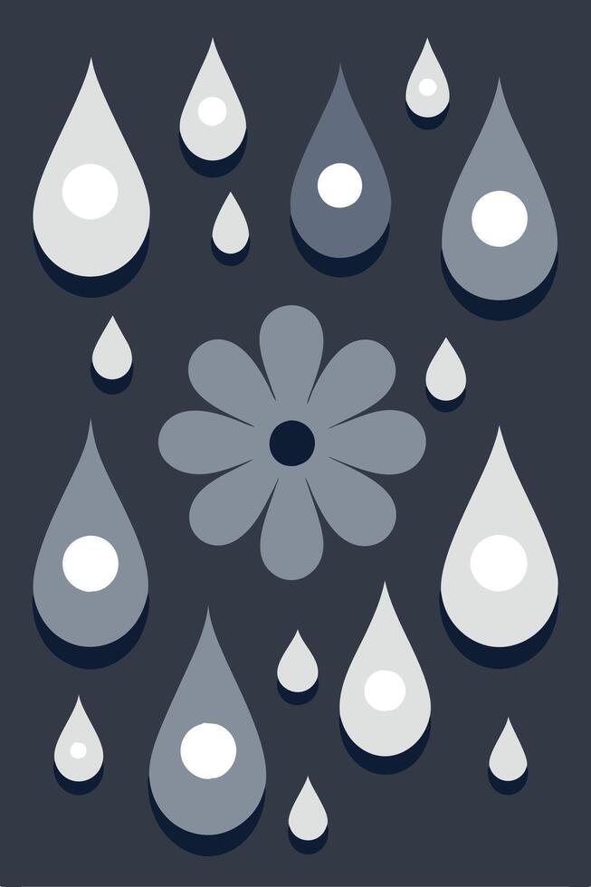 Abstract Raindrops Falling on a Simple Flower Design vector