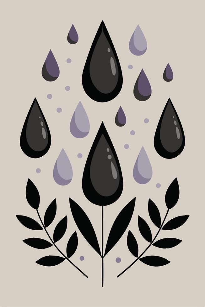 Abstract Raindrops Falling on Stylized Floral Design vector
