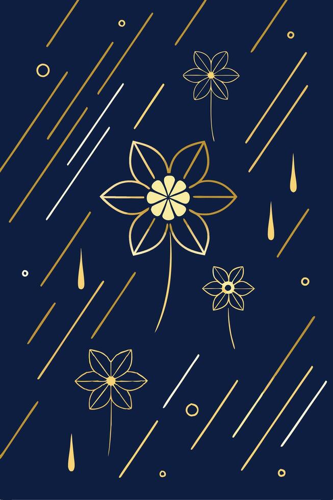 Elegant Golden Flowers Raining on Navy Blue Abstract Background vector