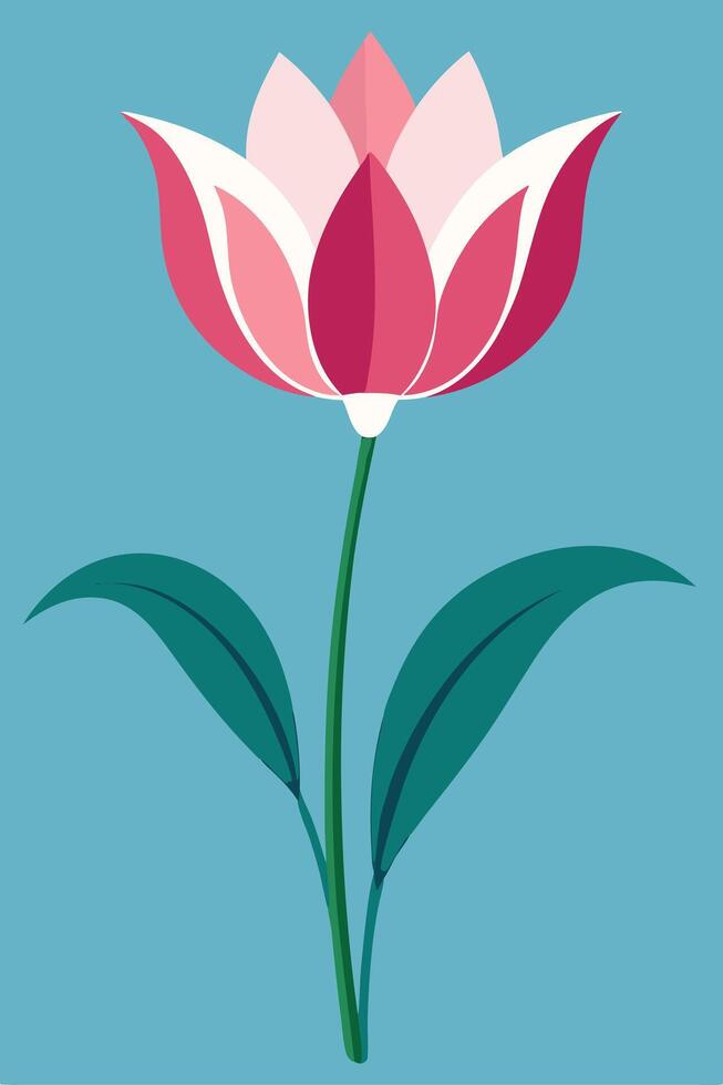Pink Tulip Flower Illustration, Teal Background, Simple Design, Minimalist Art, Botanical Print, Flo vector