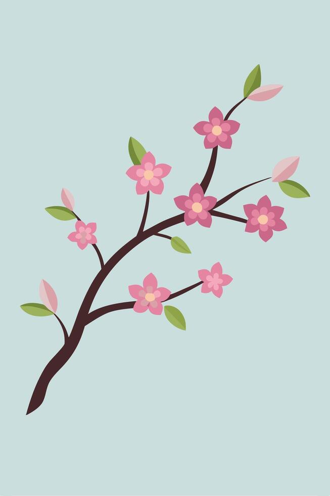 Pink Blossom Branch Springtime Floral Nature Design Artwork vector