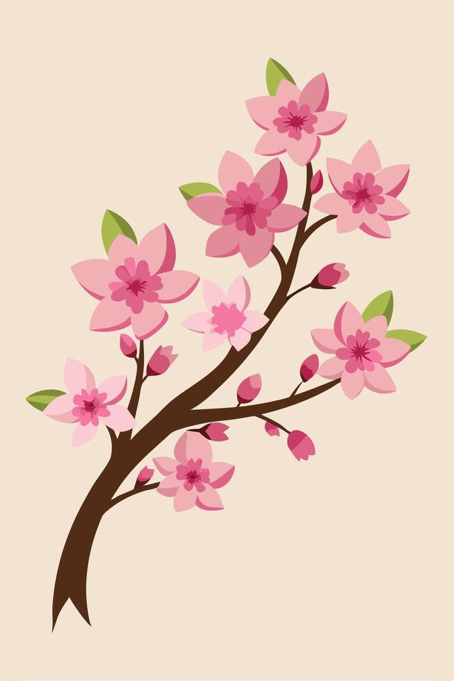 Delicate Pink Cherry Blossom Branch Spring Floral Design vector