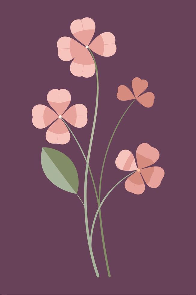 Elegant Pink Clover Flowers, Botanical Illustration, Minimalist Art vector