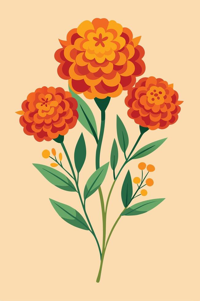 Vibrant Orange Marigolds Floral Bouquet, Day of the Dead Design vector