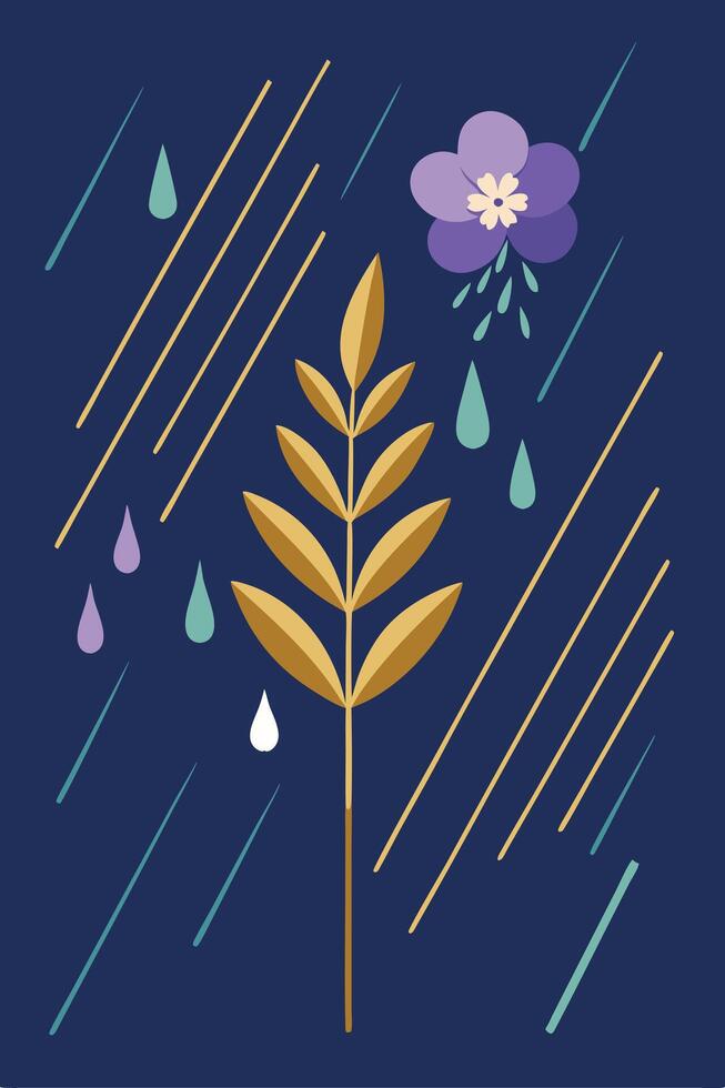 Abstract Floral Rain Plant, Flower, Droplets, Design, Art vector