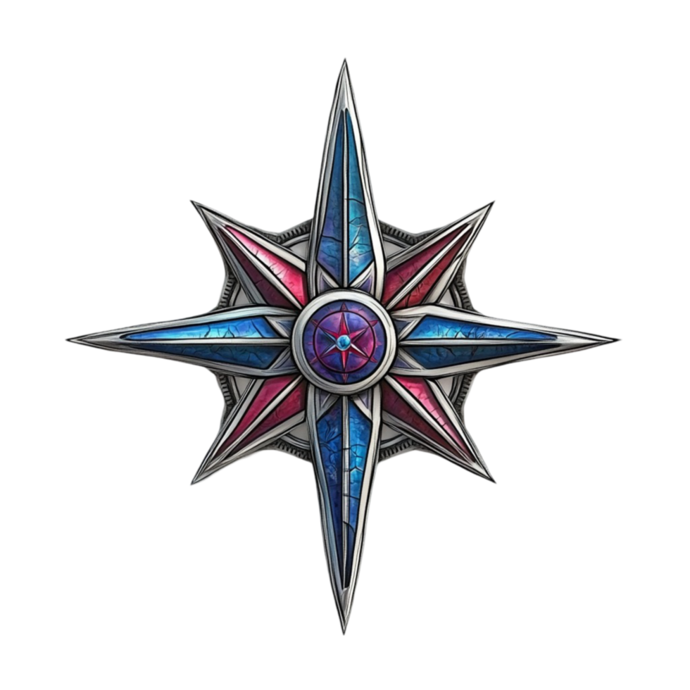 Blue and Red Compass with Star png