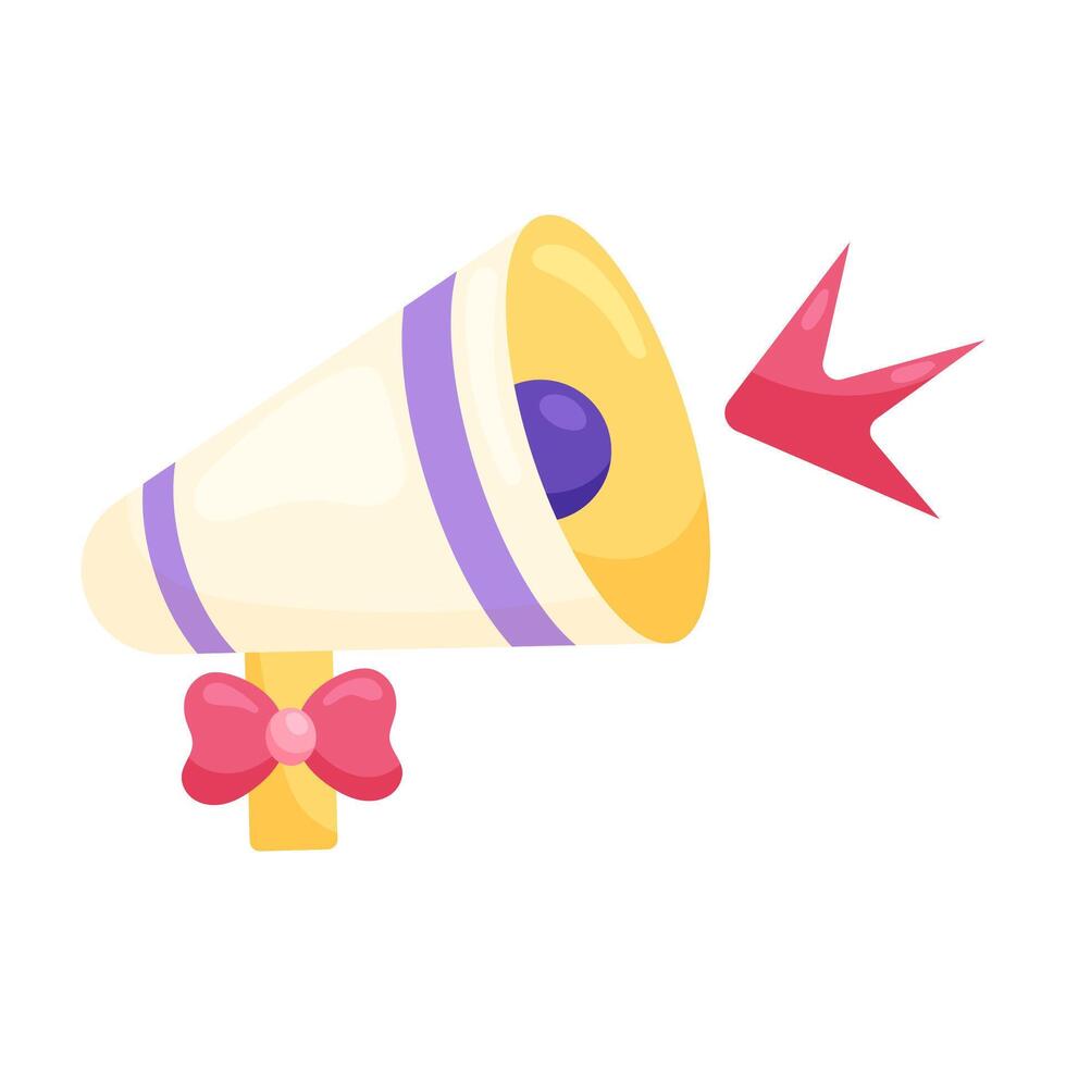 Loudspeaker with pink bow on handle. Element for design on white background. Isolated illustration. vector