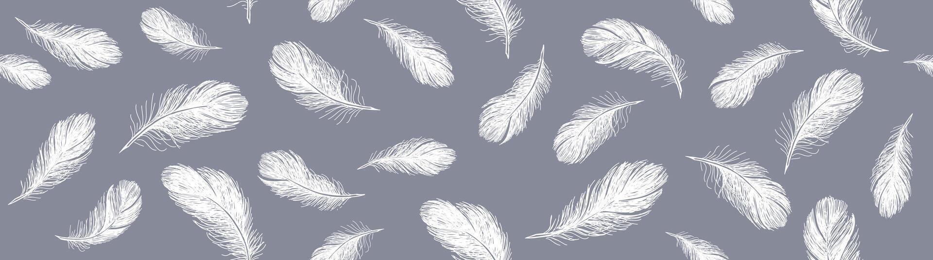Set of bird feathers. Hand drawn sketch style vector