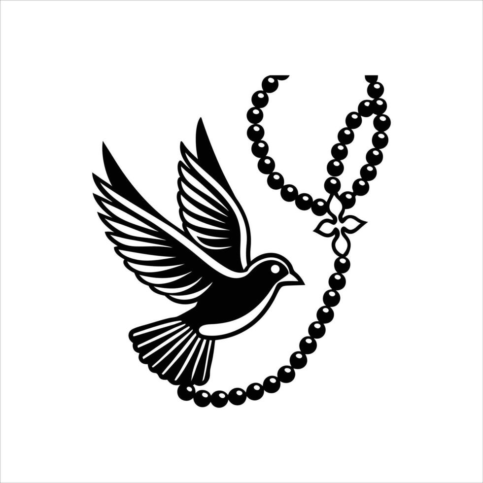 This cartoon clipart shows a Dove with a Rosary illustration vector